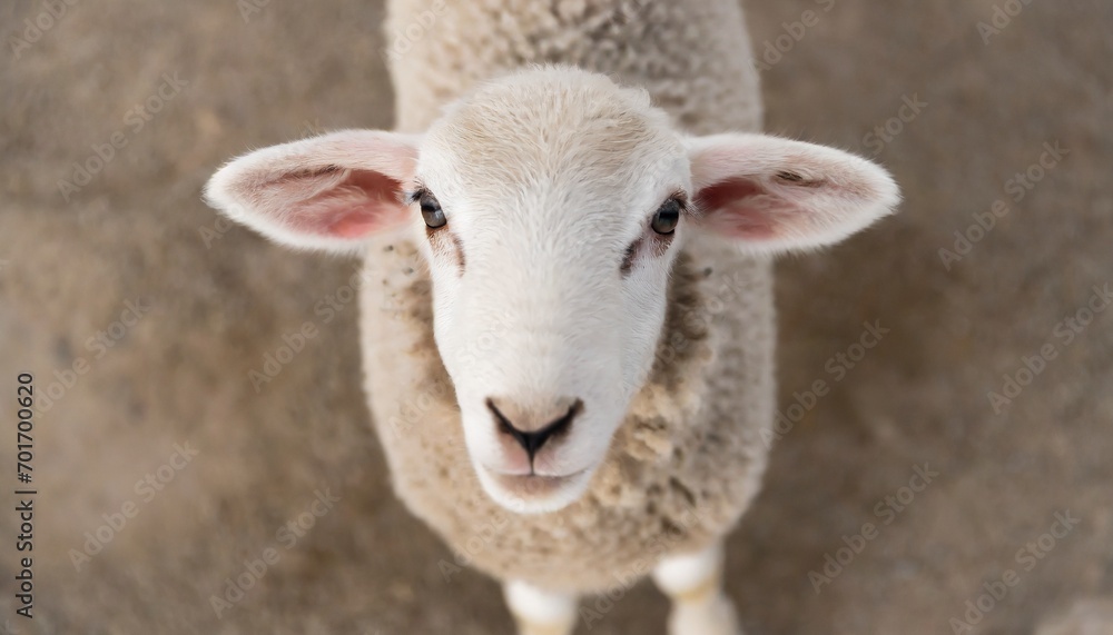 Cute sitting baby goat sheep background banner panorama spring easter. Eid mubarak 