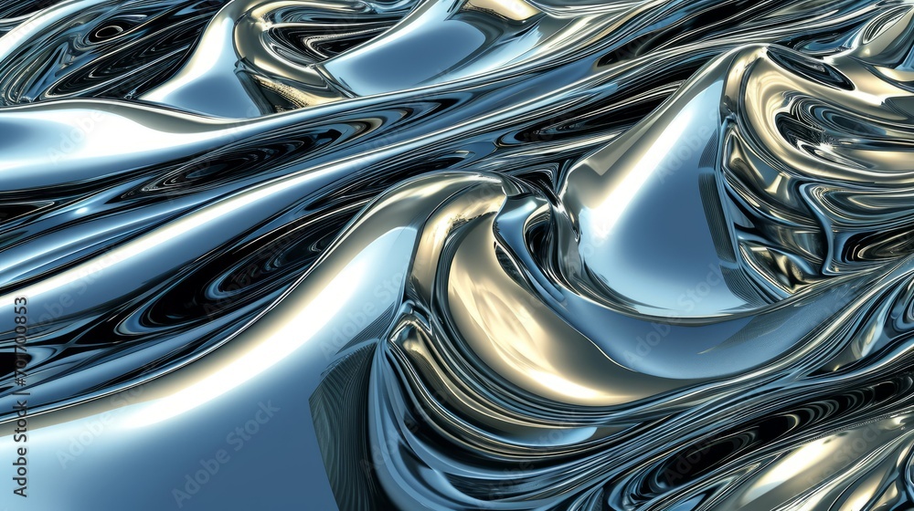 Metallic abstract wavy liquid background with waves