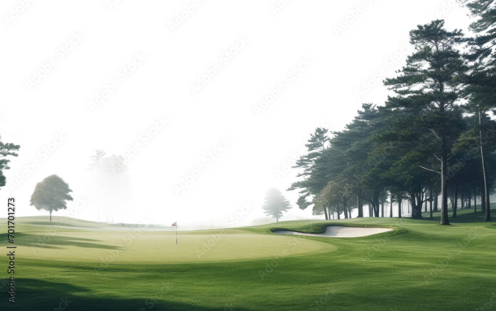 The Haunting Beauty of a Golf Course Surrendered to Fog Isolated on a Transparent Background PNG