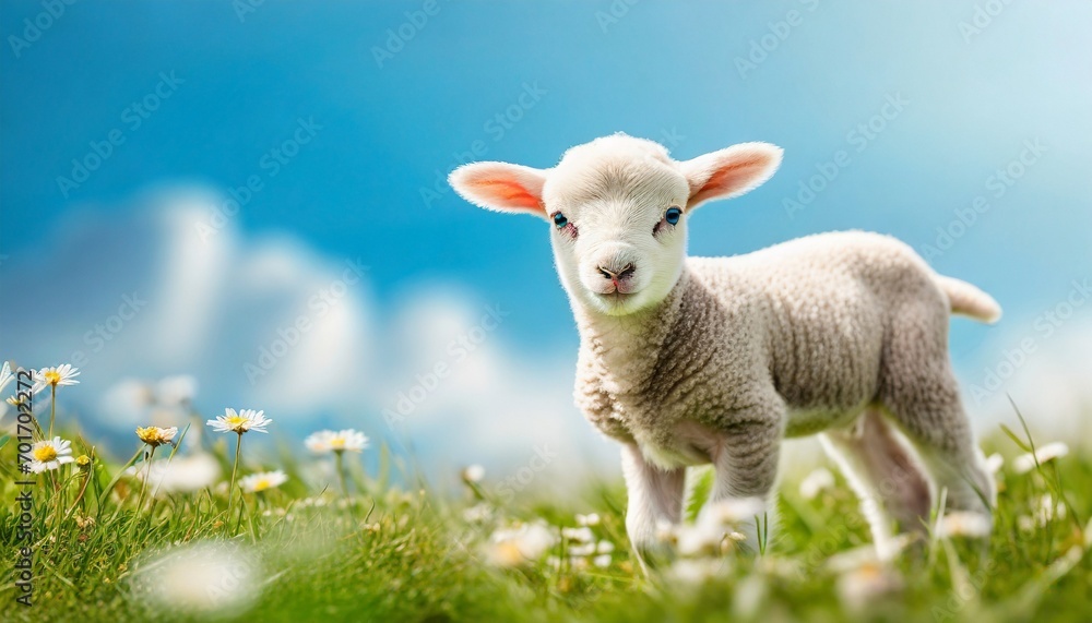 Cute little lamb on fresh spring green meadow during sunrise. Eid mubarak
Cute little lamb on fresh spring green meadow during sunrise. Eid mubarak