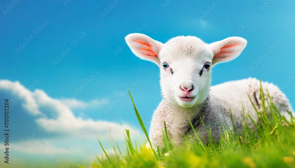 Cute little lamb on fresh spring green meadow during sunrise. Eid mubarak
Cute little lamb on fresh spring green meadow during sunrise. Eid mubarak