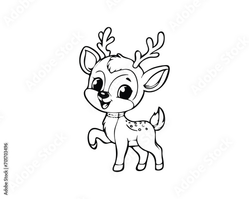 Cute Cartoon of deer illustration for coloring book. outline line art. Printable Design. isolated white background