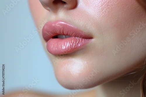 A close-up view of a woman's face with a vibrant pink lip color. Perfect for beauty and cosmetic related projects