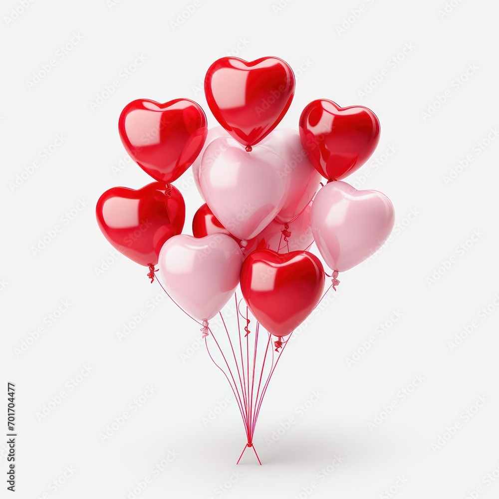 Heart Balloons. Set of red balloons isolated on white background.