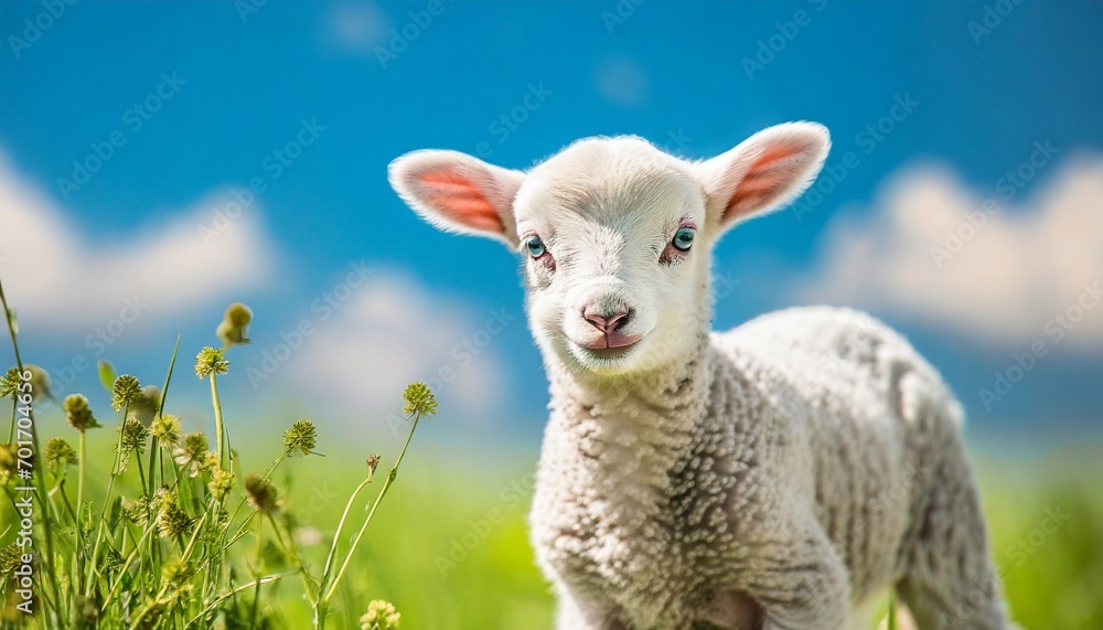 Cute sitting baby goat sheep background banner panorama spring easter. eid mubarak Cute sitting baby goat sheep background banner panorama spring easter. eid mubarak