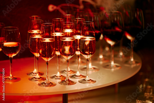beautiful glasses of wine at an evening festive event