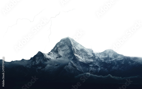 A Thunderstorm Unleashing Fury Over Snow Clad Mountain Peaks Isolated on a Transparent Background PNG
