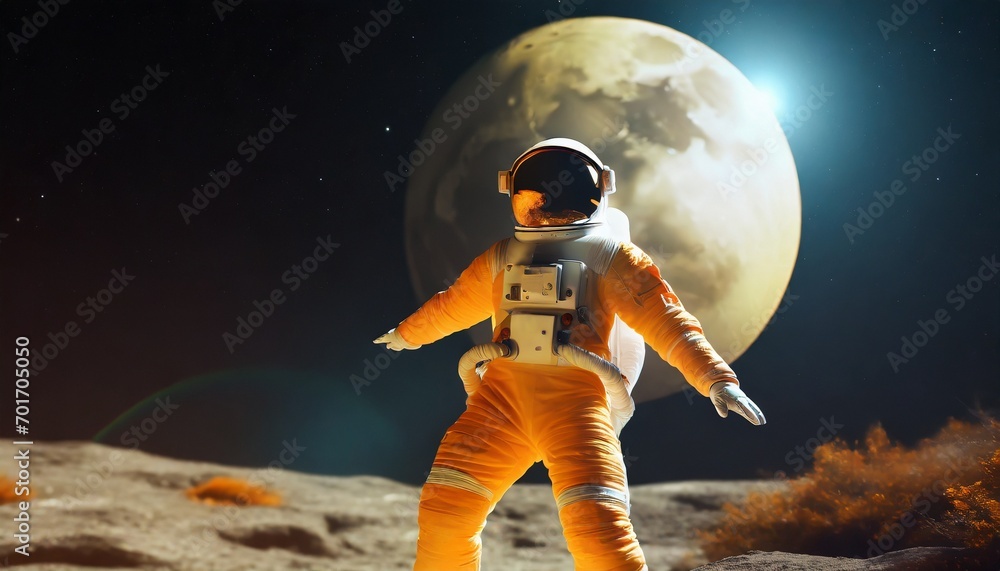 Dancing astronaut on the background of the space background