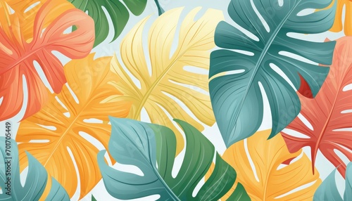 monstera leaves illustration colorful, background