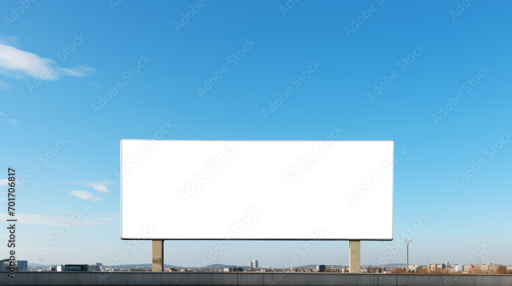 Blank roadside advertisement billboard against a serene blue sky, prime for custom ads. Outreach concept. Generative AI Blank roadside advertisement billboard against a serene blue sky, prime for custom ads. Outreach concept. Generative AI