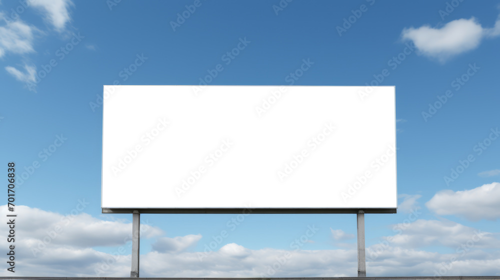 Outdoor billboard mockup with white blank space and dynamic cloud background. Advertisement design. Generative AI Outdoor billboard mockup with white blank space and dynamic cloud background. Advertisement design. Generative AI
