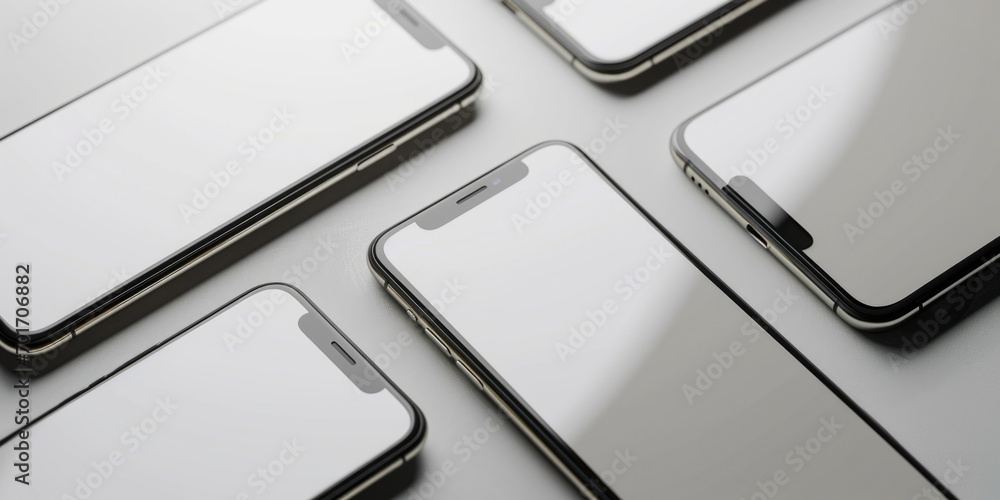Multiple cell phones sitting next to each other. Can be used to illustrate technology, communication, or mobile devices. Multiple cell phones sitting next to each other. Can be used to illustrate technology, communication, or mobile devices.