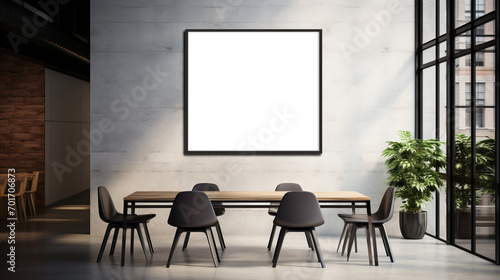 Contemporary office space with large blank poster, minimalist design. Interior architecture concept Generative AI