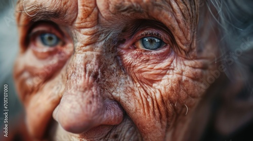 A detailed close-up of a person's face showing visible wrinkles. This image can be used in various contexts, such as aging, beauty, skincare, or healthcare