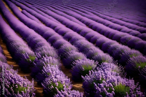 lavender field in region: A field of lavender in full bloom, with rows of fragrant purple flowers stretching to the horizon