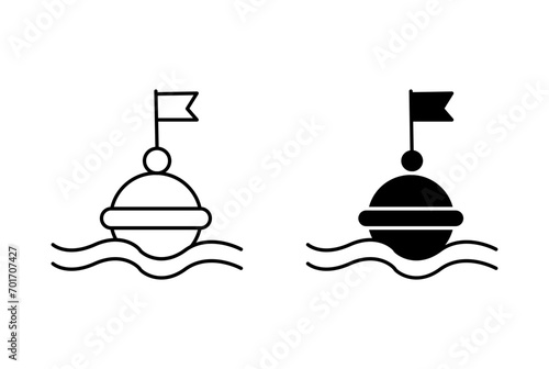 Buoy lifesaver linear art icon set. ocean or sea floating buoy flag for navigation vector mark for web
