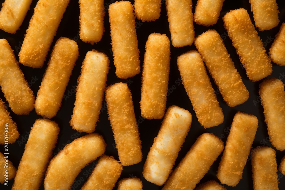 Pattern with breaded fried mozzarella cheese sticks on the black background Pattern with breaded fried mozzarella cheese sticks on the black background