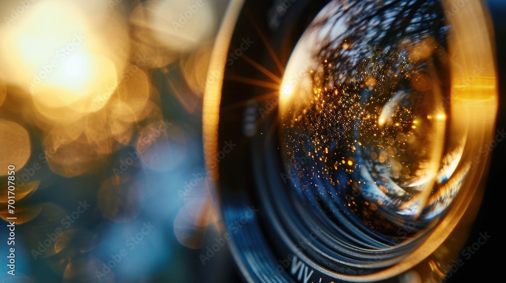 Close up of a camera lens with a blurry background. Perfect for capturing professional and artistic photography. Ideal for websites, blogs, and advertising materials - obrazy, fototapety, plakaty 