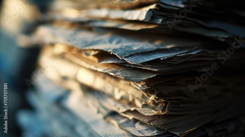 A stack of newspapers sitting on top of each other. Suitable for news articles, media, journalism, current events, and information-related themes