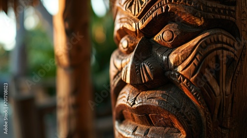 A close-up view of a carving of a face. This image can be used for various creative projects and crafts © Fotograf