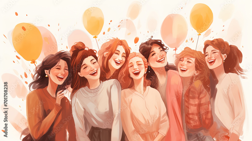 Watercolor card with a group of girls
