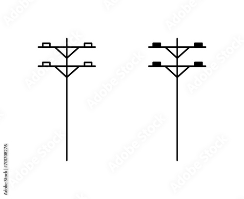 power pole with cable wire outline icon collection or set. electricity power supply tower line Thin vector line art

