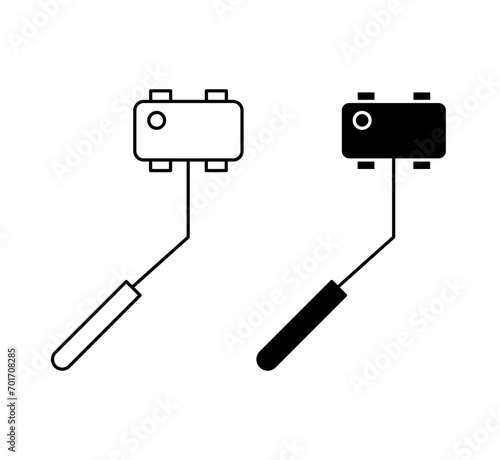 Selfie stick outline icon collection or set. smart phone selfie stick device Thin vector line art
