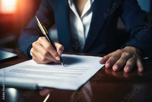 A dedicated lawyer or business professional is pictured reviewing and signing a crucial investment document, highlighting the intersection of law and finance.