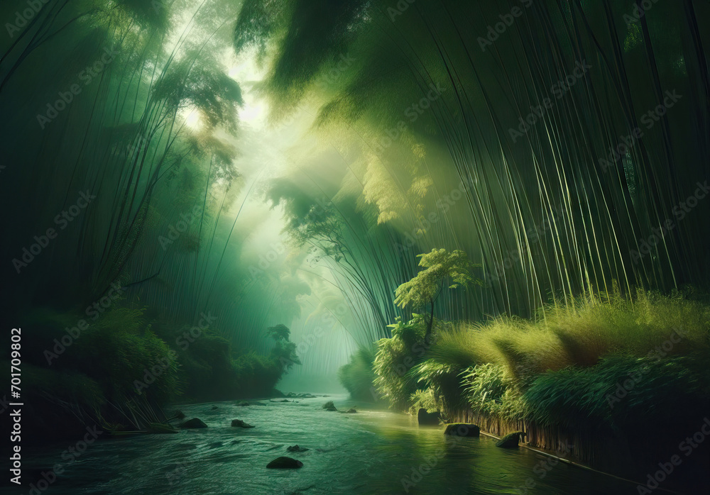 green bamboo and river nature view