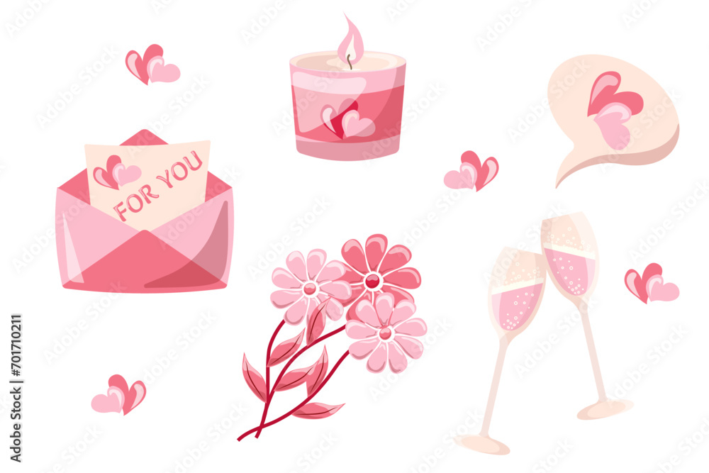 Vector illustration in cartoon style. Trendy modern illustration for valentine's day in pink colors, isolated on white background, hand drawn, flat design.