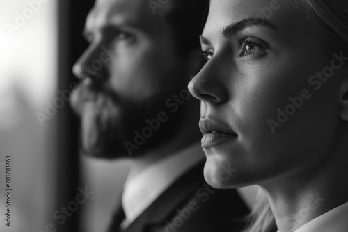 A black and white photo capturing a man and a woman together. Suitable for various uses