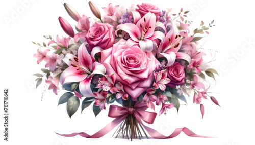 Watercolor of a very beautiful pink flower bouquet. Flowers bunch for valentine's day. © Clip Arts Fusion 