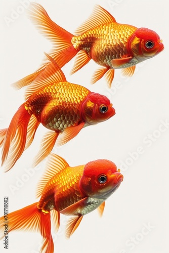 Three goldfish swimming gracefully in the water. Perfect for aquatic-themed designs and illustrations © Fotograf