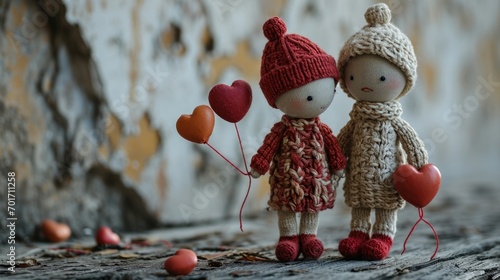 couple en laine tricoté avec des cœurs photo