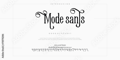 Mode Sants Abstract Fashion font alphabet. Minimal modern urban fonts for logo, brand etc. Typography typeface uppercase lowercase and number. vector illustration photo