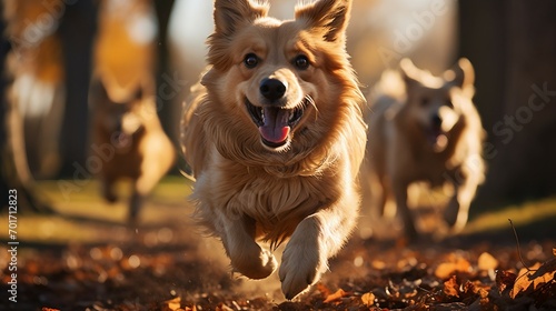 A dog running jumping or playing out. AI generate illustration © PandaStockArt