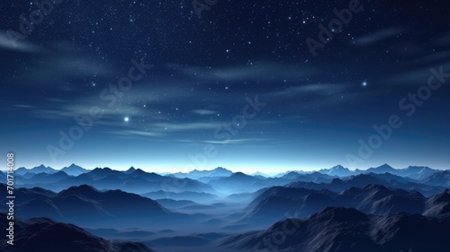 Starry Night Sky Over Mountains, Galactic Peaks