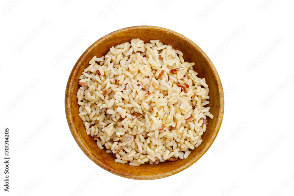 Cooked brown rice on white background. Cooked brown rice on white background.