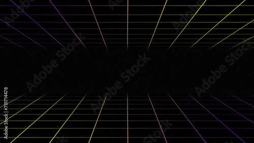 Retro futuristic 80s template neon grid with stars in the sky photo