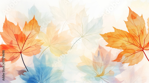 Maple leaves transparent watercolour background. Pastel colour palette. Generative AI