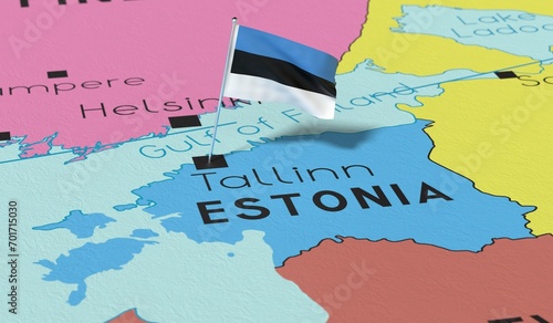 Estonia, Tallinn - national flag pinned on political map - 3D illustration