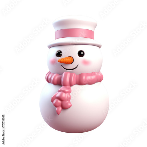 3d illustration of a snowman wearing a red scarf, isolated transparent background