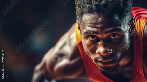 powerful portrait of an Olympic athlete, capturing the intensity and focus in the athlete's eyes © edojob