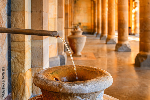 Hot water taps in mineral water gallery in Jermuk, Armenia © MKozloff