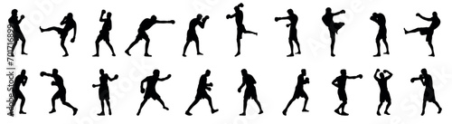 Silhouette set of mixed martial art mma fighter. Muay thai, wrestling, jujitsu, kick boxing, taekwondo and boxing. Vector illustration