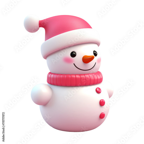 3d illustration of a snowman wearing a red scarf, isolated transparent background