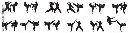 Silhouette of mix martial arts, Kungfu, boxing, karate, kick boxing, jujitsu, taekwondo, sumo, mauy thai. Vector illustration.  photo