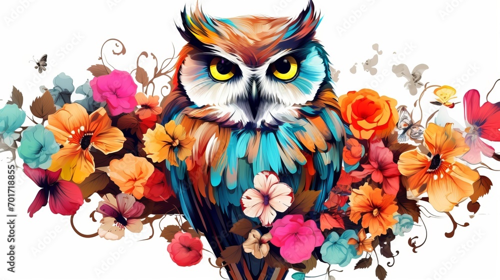 Fototapeta A colorful flower with an owl bird