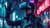 Man in virtual glasses in virtual reality