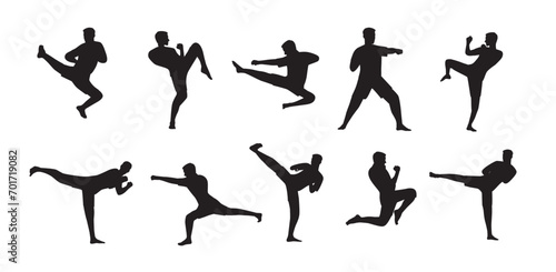 Silhouette of martial art. Kungfu, karate, taekwondo